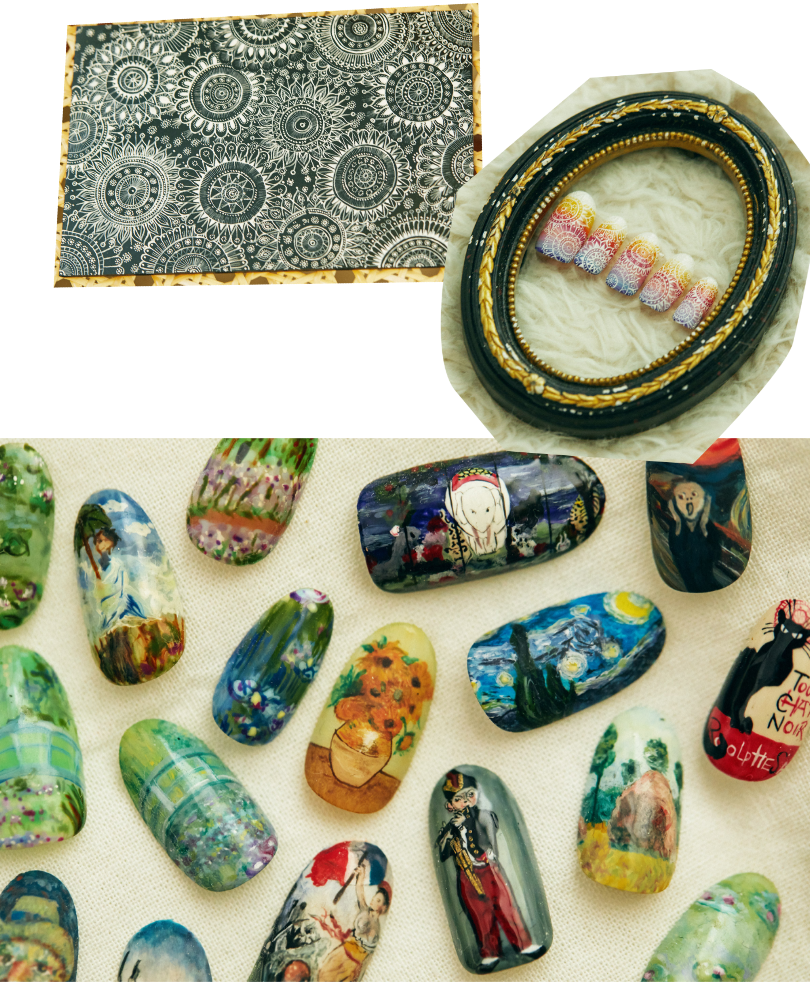 そして後者ですが、これは自分の想いではなく相手の想いを表現するものなので、お互いにとってよりメモリアルなものになる。例えば結婚式のネイルアートもそう。その時の思い出って10年経っても、20年経っても色褪せないわけで、私が施したネイルがその一部として記憶に残り続けるとしたら、それはとても素晴らしいこと。ネイルってそう言う存在になり得るものだと私は思って取り組んでいます」