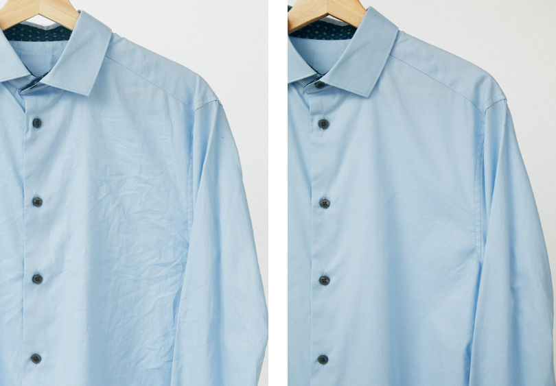 Before／Afterを比べてみるとその差は一目瞭然です。 細かいシワやヘタレが気にならなくなり、 LG Stylerから取り出してすぐに着用できる状態になりました。