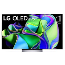 LG OLED evo の正面画像。画面には「10 年間 有機 EL テレビ 世界シェア No.1」のエンブレムが表示されている。
