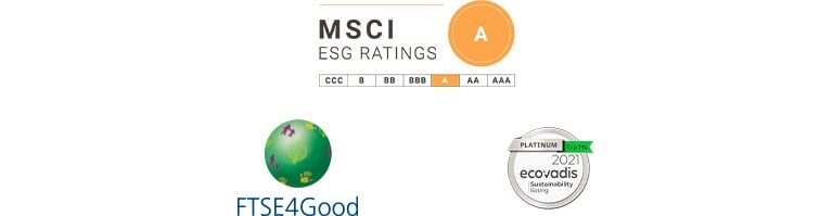 MSCI ESG ロゴ、FTSE4Good ロゴ、2020 Eco Vadis ロゴ