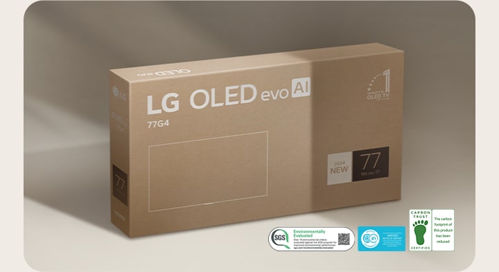 Упаковка телевизора LG OLED на бежевом фоне.