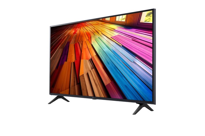 Вид слева под небольшим углом на телевизор LG UHD, UT80