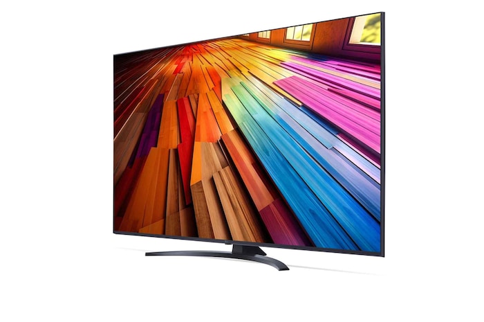 Вид слева под небольшим углом на телевизор LG UHD, UT81