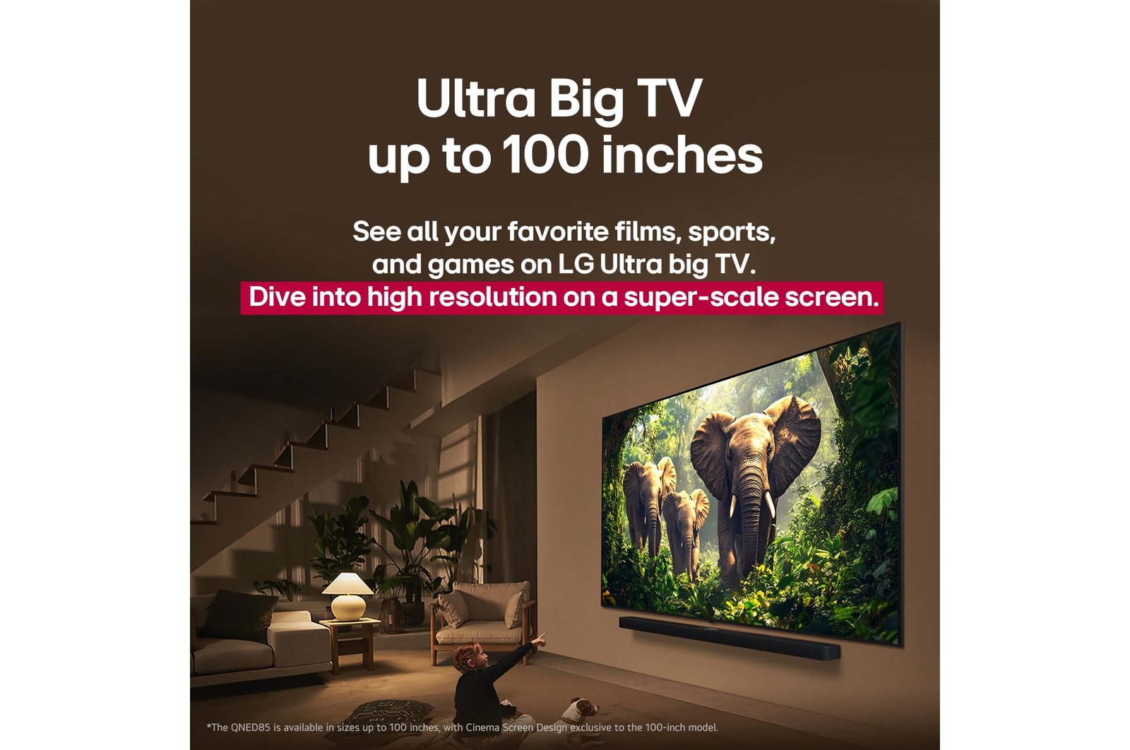 Экран телевизора LG TV с AI Magic Remote на переднем плане. Выделена кнопка «ИИ», а в облачке представлен текст: «Предложи фильм, который мне понравится». На экране мы видим иконку пользователя E, что указывает на то, что ИИ-функция Voice ID смогла распознать пользователя по голосу и предоставить ему персонализированные рекомендации.