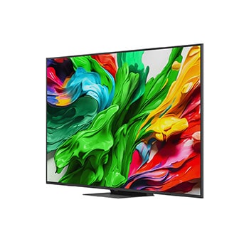 Вид спереди и сбоку на телевизор Smart TV LG QNED evo AI QNED85 4K с отображением его длины, ширины, высоты и глубины.
