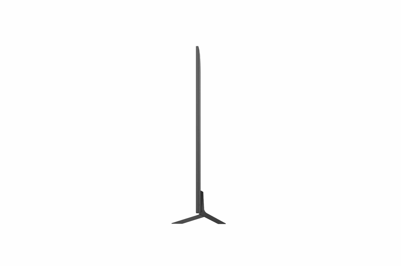Вид спереди и сбоку на телевизор Smart TV LG QNED evo AI QNED85 4K с отображением его длины, ширины, высоты и глубины.