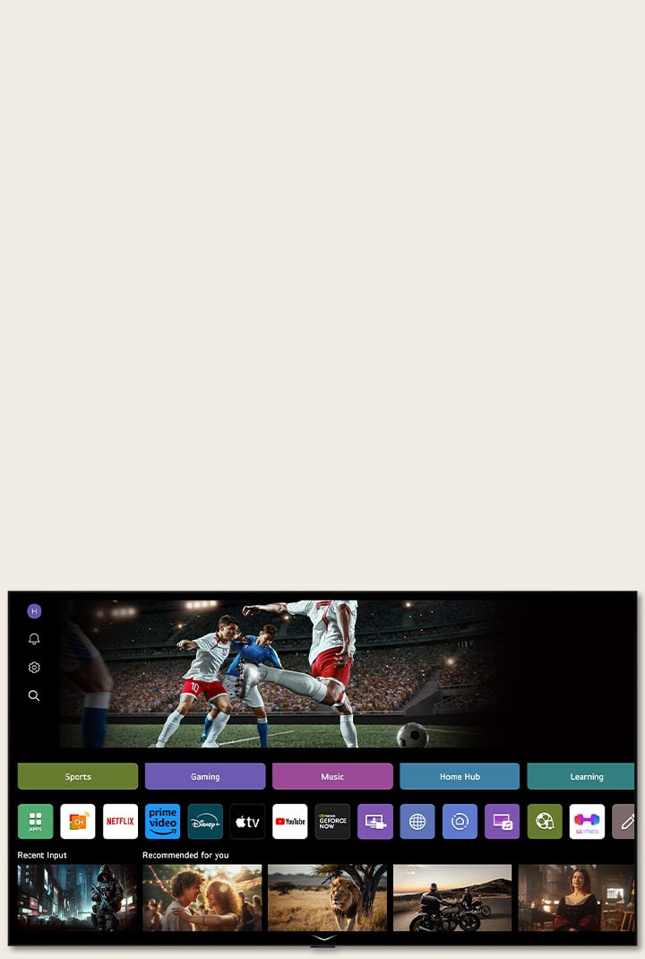 На главном экране LG Channels показан различный контент, доступный для телевизора LG TV. 