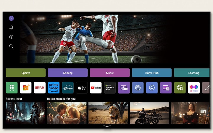 На главном экране LG Channels показан различный контент, доступный для телевизора LG TV. 