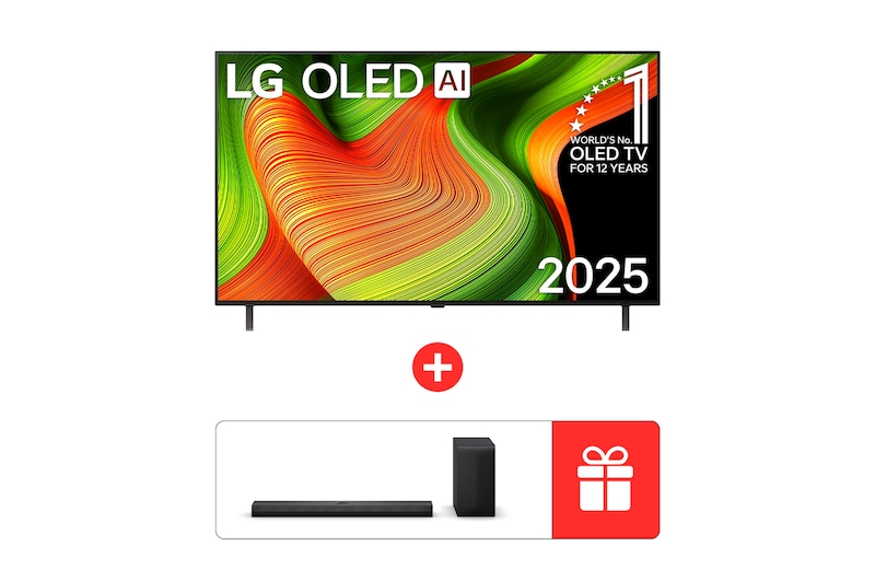 Front view of 55-дюймовый телевизор Smart TV LG OLED AI B5 4K 2025 года + Саундбар LG S70TY OLED55B5RLA.S70TY
