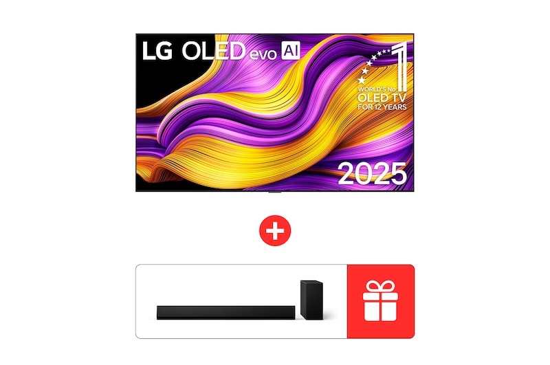 Front view of 83-дюймовый телевизор Smart TV LG OLED evo AI G5 4K 2025 года + Саундбар LG SG10TY OLED83G5RLA.SG10TY