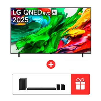 Вид 75-дюймовый LG QNED evo AI QNED86 4K Телевизор Smart TV 2025&#43;Звуковая панель S70TR LG для домашнего кинотеатра с поддержкой технологии Dolby Atmos, 5.1.1-канальным звуком и задними динамиками 75QNED86A6A.S70TR спереди