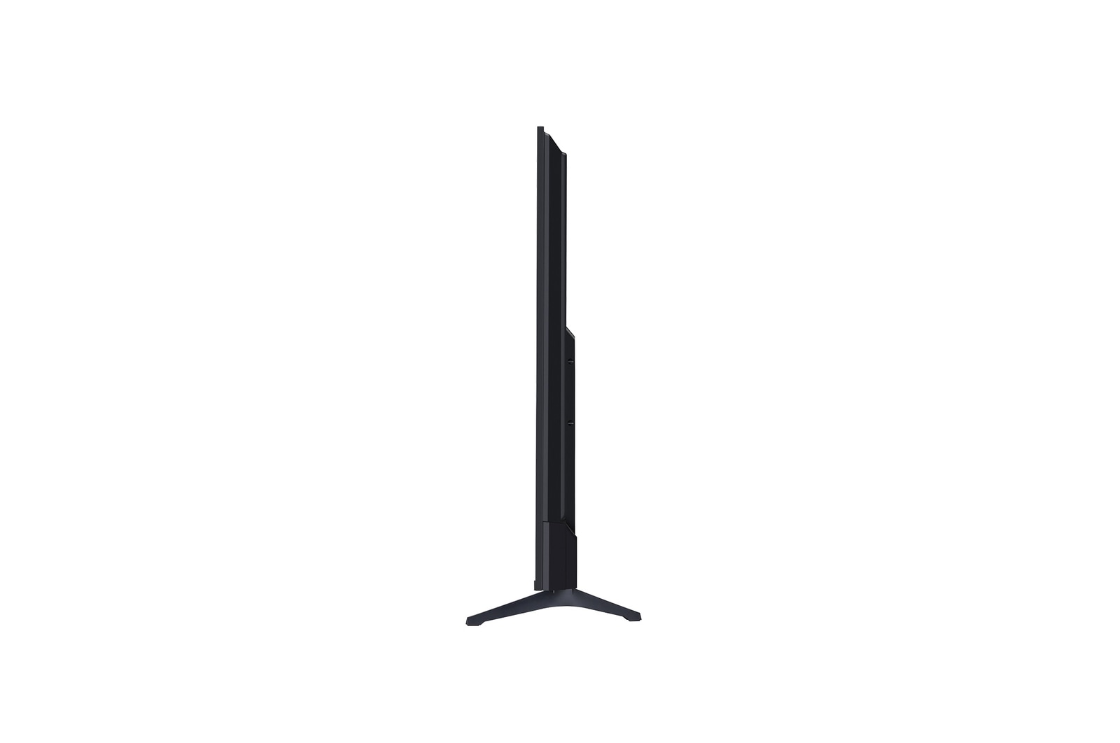 Front view and side view of LG UHD AI  UA73 4K Smart TV showing its length, width, height, and depth dimensions.