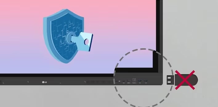 В целях безопасности на LG CreateBoard можно настроить отключение USB-устройств, подключённых к дисплеям.