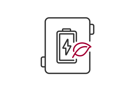 В упаковке для батарей имеется батарея с символом молнии и листком рядом с ней.