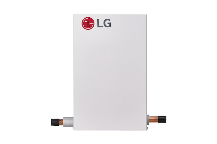Air Handling Unit PRLK396A0 от LG имеет удлиненную прямоугольную форму белого цвета с логотипом LG вверху и двумя вентиляционными отверстиями с каждой стороны.