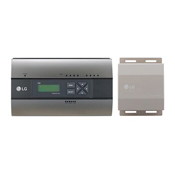 Application Controller PQNUD1S40 от LG окрашен в серый цвет сверху и черный –– в середине. В середине можно видеть небольшой экран и кнопку управления рядом с ним.