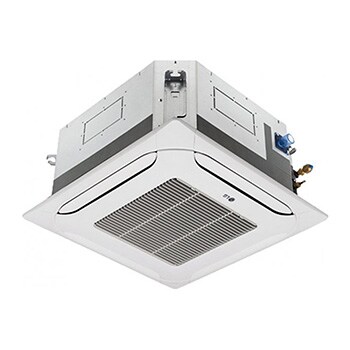Ceiling Cassette ARNU07GTRB4 от LG окрашена в серый цвет вверху и белый –- внизу. Внизу в четырех направлениях расположены вентиляторы для выхода воздуха.