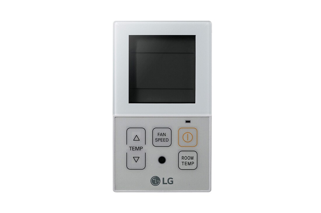 Individual Controller PQRCVCL0QW имеет экран наверху, а кнопки для температуры, питания, скорости вентилятора и температуры комнаты расположены внизу экрана.