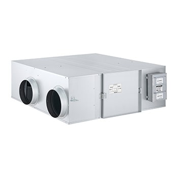 Ventilation Solution LZ-H100GBA5 от LG имеет квадратную форму серебристого цвета и два выходных отверстия сбоку.
