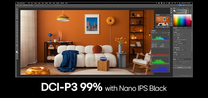 Изображение во весь экран программы для дизайна, где демонстрируются яркие цвета.