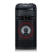 Вид LG XBOOM, функция караоке, диск с 2000 песнями и микрофоном в комплекте OL75DK спереди