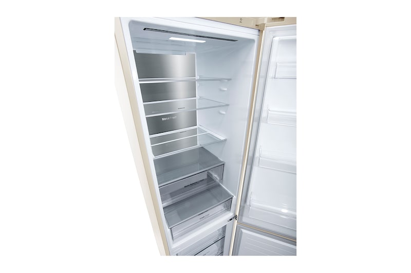 LG 384 л, Холодильник LG DoorCooling+ с нижней морозильной камерой, ThinQ, Складная полка, GA-B509MEQM