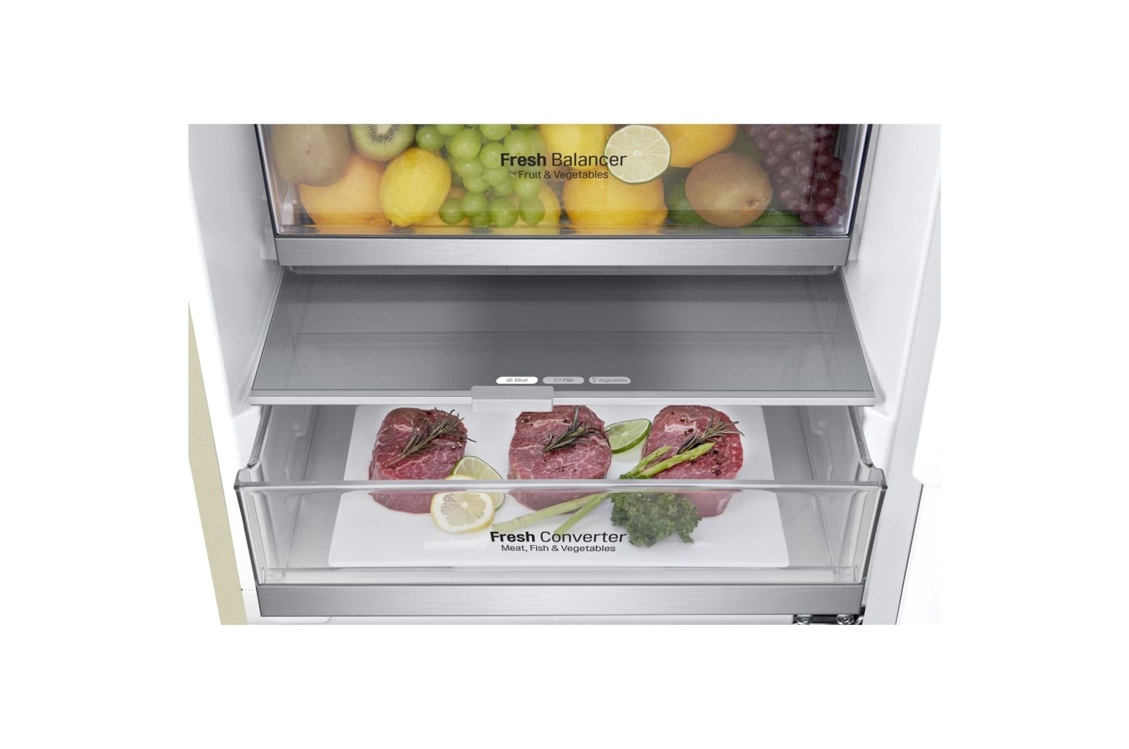 LG Объем 419л | DoorCooling+ | Бежевый | Зоны свежести, Metal Fresh, Складная полка, Винная полка, Wi-Fi, GA-B509MEUM