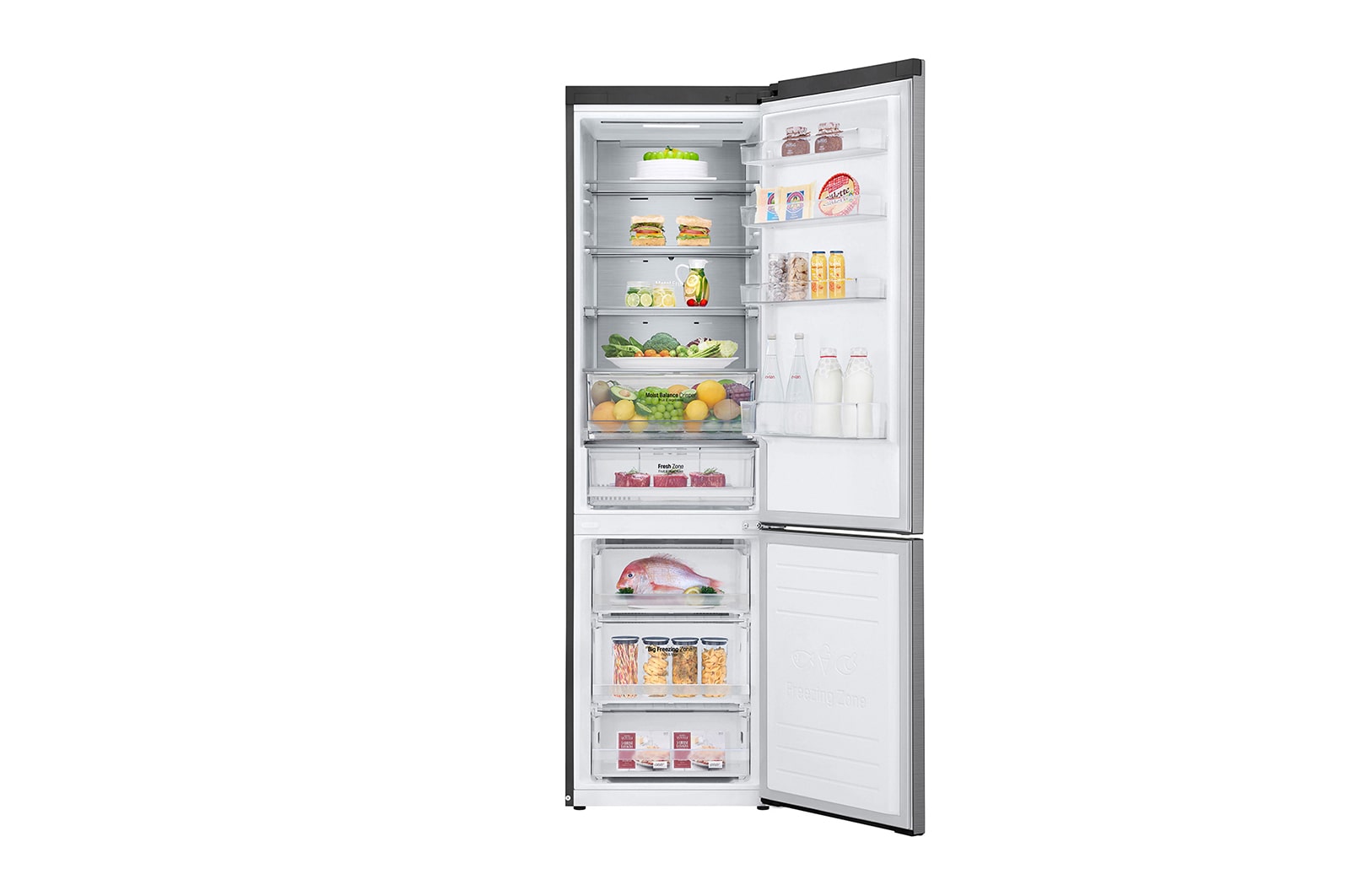 LG 384 л, Холодильник LG DoorCooling+ с нижней морозильной камерой, ThinQ, Складная полка, GA-B509MMQM