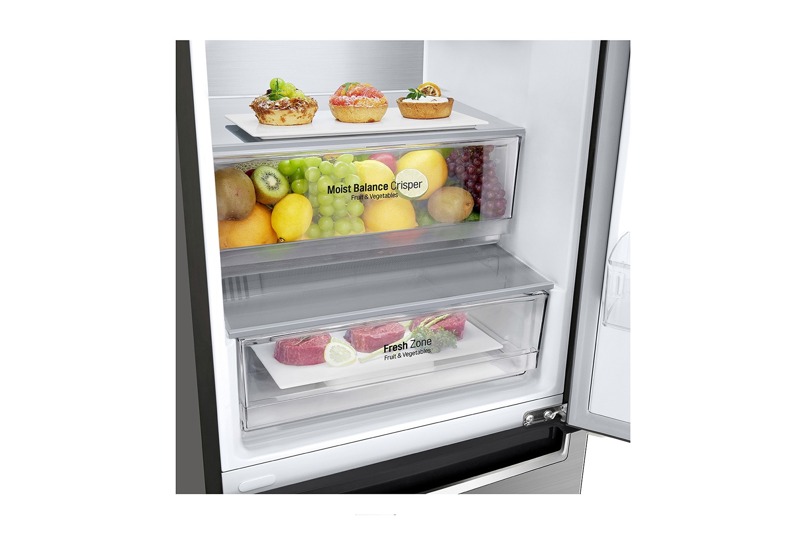 LG 384 л, Холодильник LG DoorCooling+ с нижней морозильной камерой, ThinQ, Складная полка, GA-B509MMQM