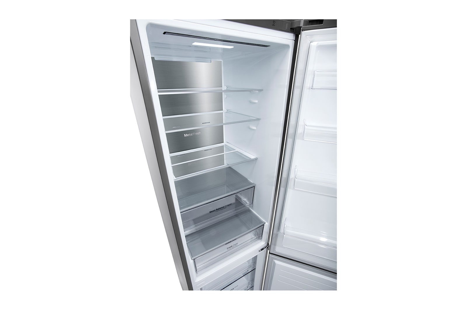 LG 384 л, Холодильник LG DoorCooling+ с нижней морозильной камерой, ThinQ, Складная полка, GA-B509MMQM