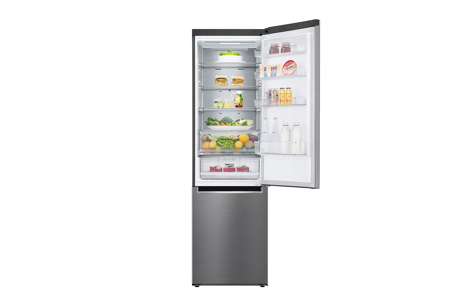 LG 384 л, Холодильник LG DoorCooling+ с нижней морозильной камерой, ThinQ, Складная полка, GA-B509MMQM
