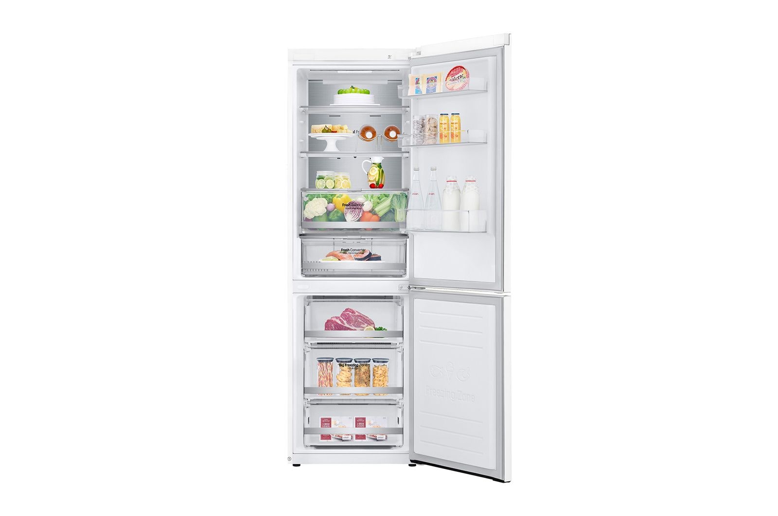 LG 341 л, Холодильник LG DoorCooling<sup>+</sup> с нижней морозильной камерой, Смарт Инверторный компрессор, GC-B459SQUM