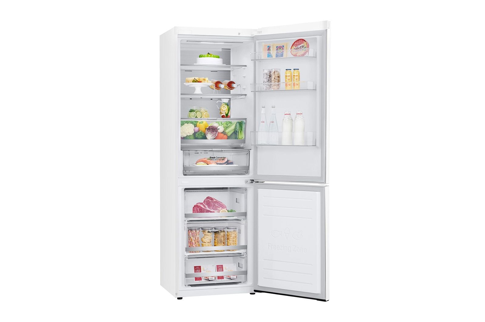 LG 341 л, Холодильник LG DoorCooling<sup>+</sup> с нижней морозильной камерой, Смарт Инверторный компрессор, GC-B459SQUM
