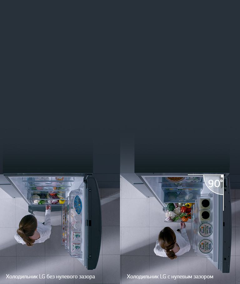 Слева холодильник без нулевого зазора, справа холодильник с нулевым зазором.