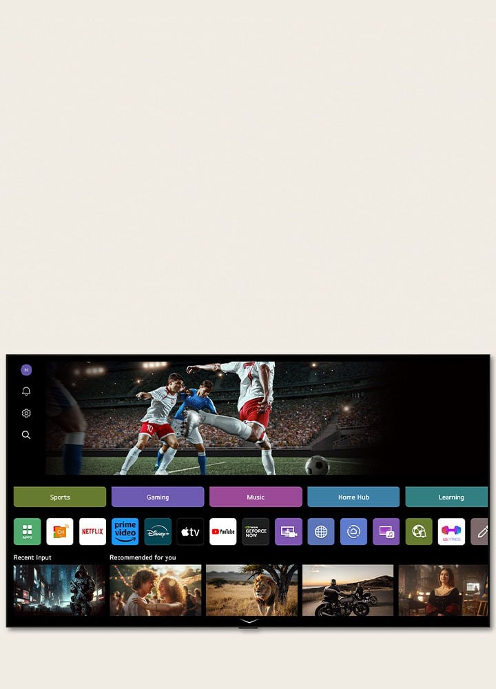 На главном экране LG Channels показан различный контент, доступный для телевизора LG TV.