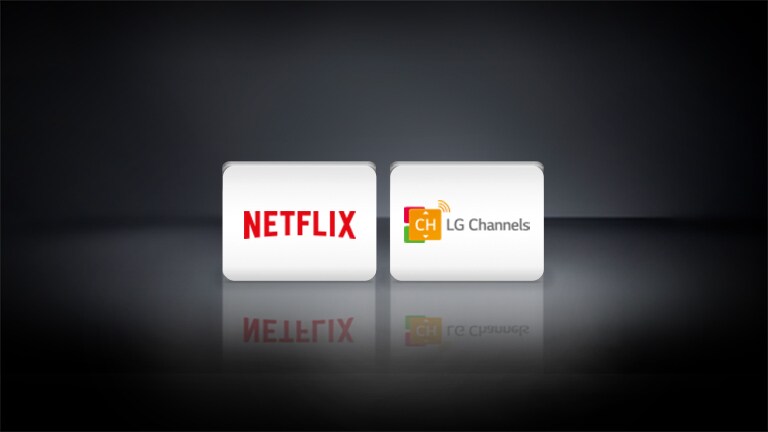 Логотипы LG Channels, Netflix, расположенные горизонтально на черном фоне.