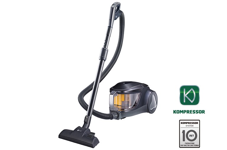 Вид Пылесос LG Kompressor, 380 аВт, система прессования пыли, циклон, щетка для шерсти животных VK76W02HY спереди