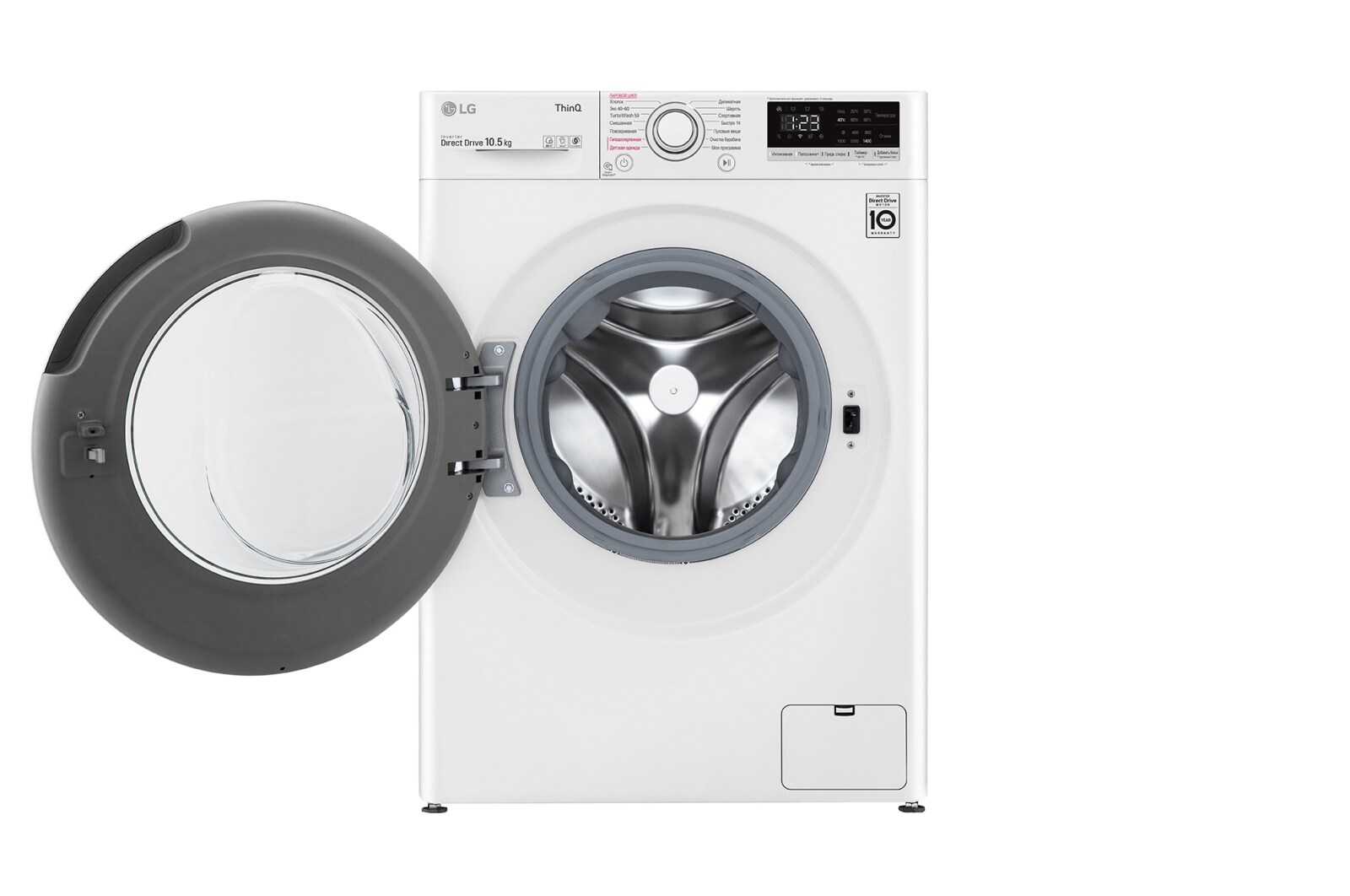 LG Стиральная машина с искусственным интеллектом LG AI DD, 10.5 кг, стирка с паром Steam+, Технология "6 движений заботы" 6 Motion™,  ThinQ, F4V5RS0W