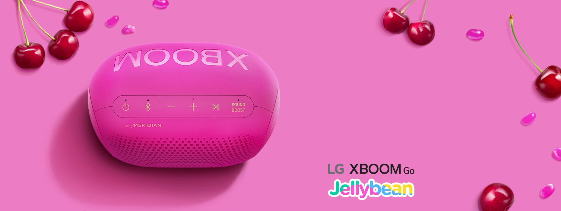 PL2 Jelly Bean is displayed with cherry background, cherries, and cherry colored jelly beans.