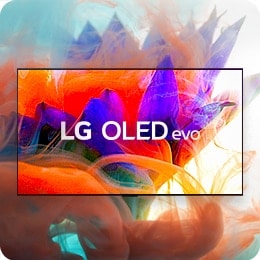 Красочное абстрактное изображение цветка на дисплее LG OLED evo, разворачивается за пределами телевизора на заднем фоне.