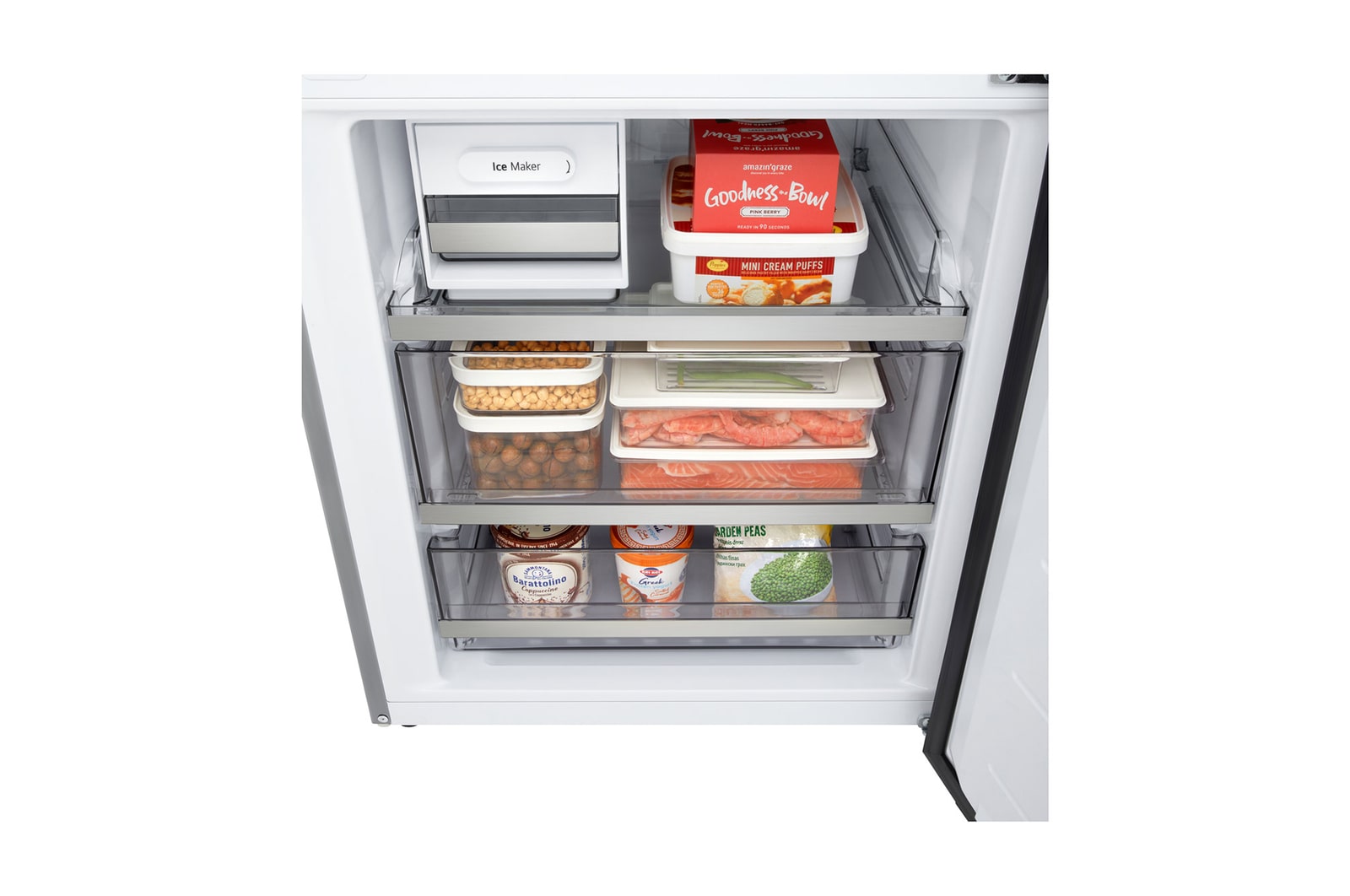 Вид снизу на холодильник LG с морозильной камерой (GC-B640FMBM)