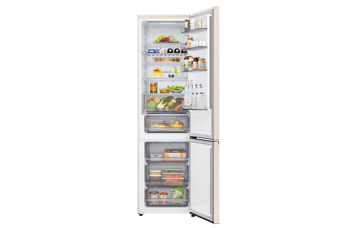 LG fridge freezer (GC-B509EETM) top view with matte black fridge on left and cabinet wall on right