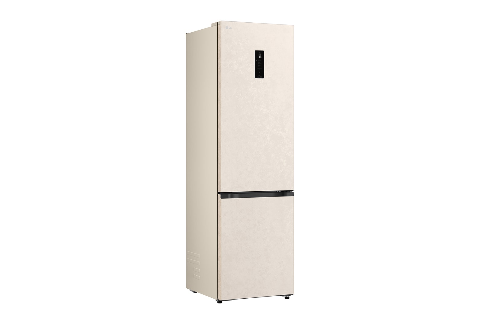 LG fridge freezer (GC-B509EETM) built into dark brown cabinetry with window and sofa on left and sink on right