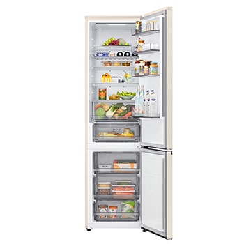 LG fridge freezer (GC-B509EETM) top view with matte black fridge on left and cabinet wall on right