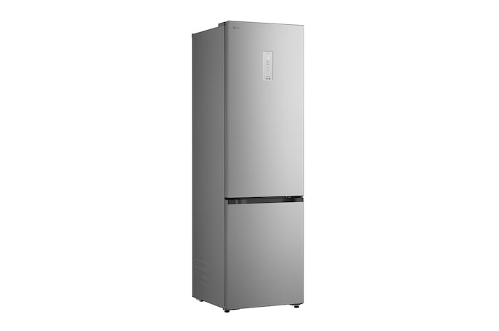 LG fridge freezer (GC-B509EMLM) built into dark brown cabinetry with window and sofa on left and sink on right