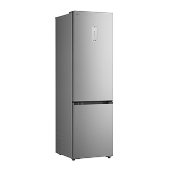 LG fridge freezer (GC-B509EMLM) built into dark brown cabinetry with window and sofa on left and sink on right