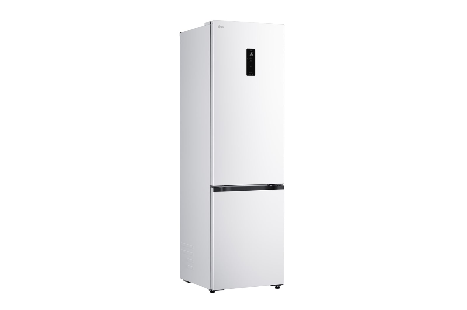 LG fridge freezer (GC-B509EQLM) built into dark brown cabinetry with window and sofa on left and sink on right