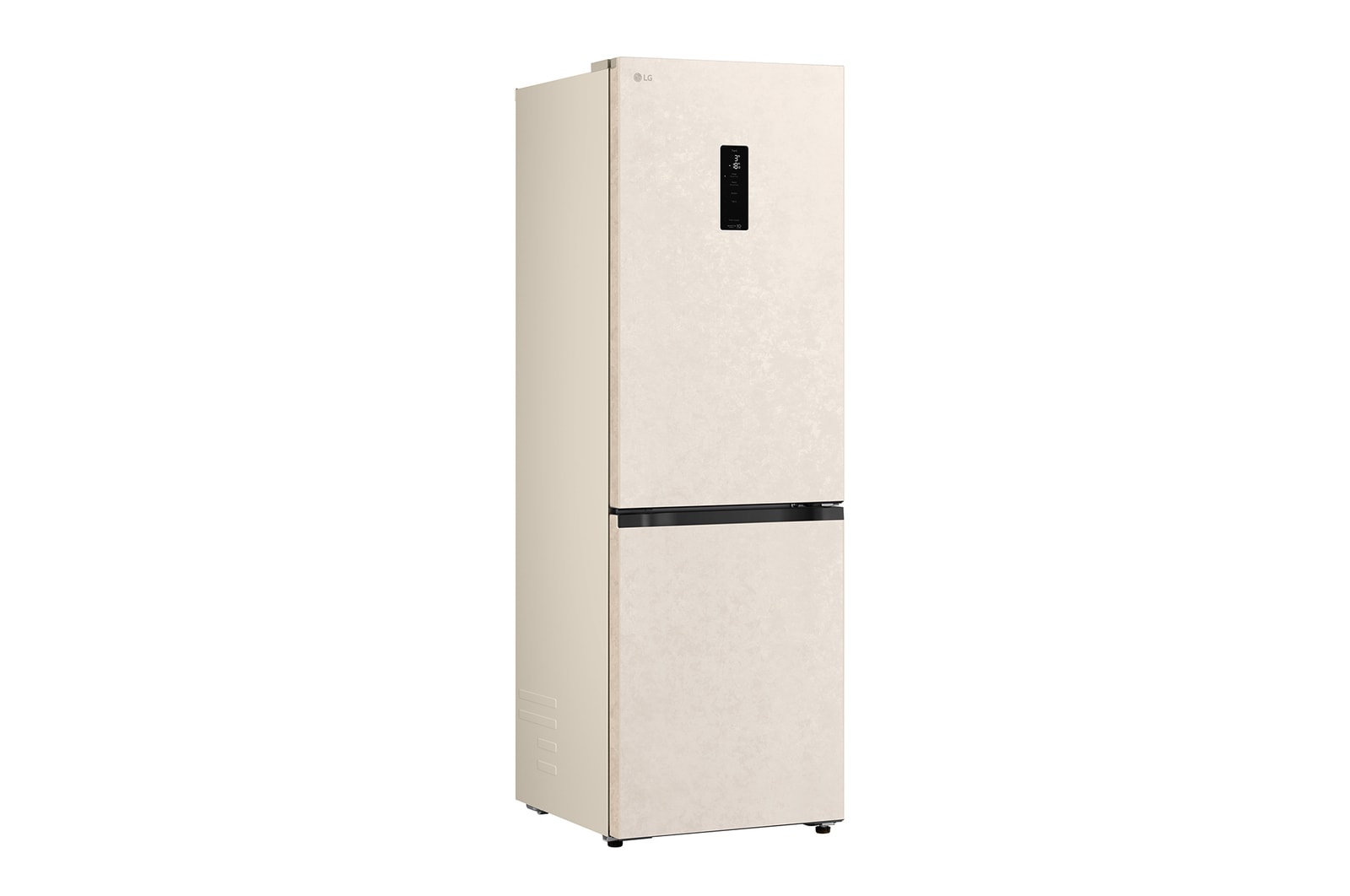 LG fridge freezer (GC-B459EELM) shelf highlighted in blue with arrows up and down right image shows folded shelf holding two water bottles