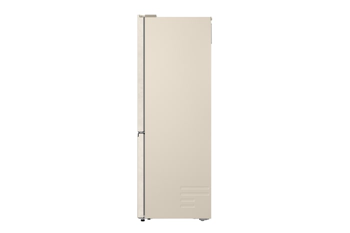 LG fridge freezer (GC-B459EELM) built into dark brown cabinetry with window and sofa on left and sink on right