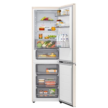 LG fridge freezer (GC-B459EELM) top view with matte black fridge on left and cabinet wall on right